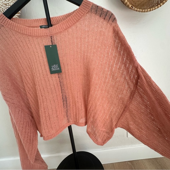 NEW Wild Fable Pink/Rose colored Ribbed Knit Boho Cropped Sweater XL - Picture 5 of 16